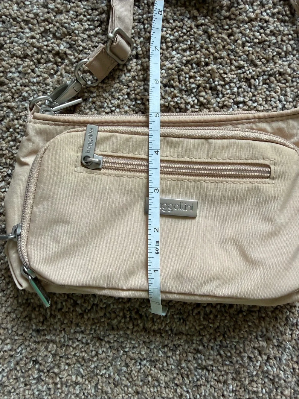BAGGALLINI Tan Beige Small Nylon Zippered Crossbody Shoulder Bag